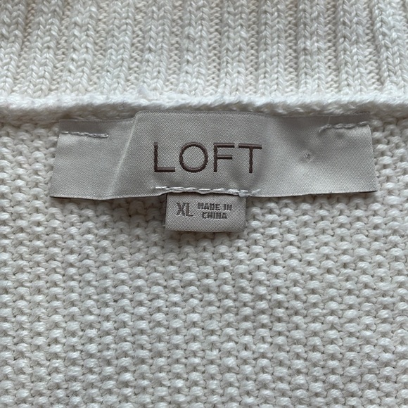 Loft V Neck Cardigan Sweater Size XL Ivory Cream Button Down Classic 100% Cotton - Picture 7 of 8